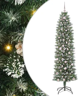 vidaXL kunstmatige slanke kerstboom groen en wit 210 cm