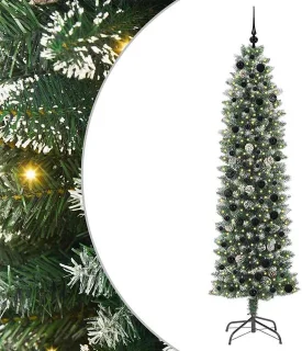 vidaXL kunstmatige slanke kerstboom groen en wit 210 cm