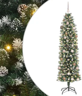 vidaXL kunstmatige slanke kerstboom groen en wit 210 cm