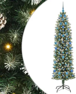 vidaXL Kunstmatige slanke kerstboom groen en wit 210 cm