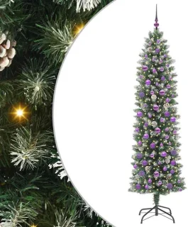 vidaXL kunstmatige slanke kerstboom groen en wit 210 cm