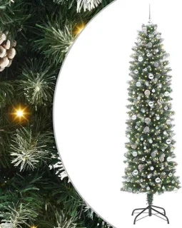 vidaXL Kunstmatige slanke kerstboom groen en wit 240 cm