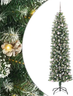vidaXL Kunstmatige slanke kerstboom groen en wit 240 cm