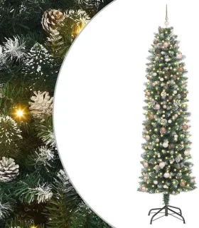 vidaXL kunstmatige slanke kerstboom groen en wit 240 cm