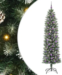 vidaXL Kunstmatige slanke kerstboom groen en wit 240 cm