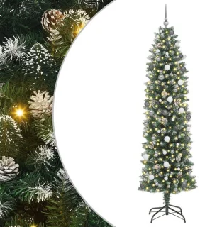 vidaXL kunstmatige slanke kerstboom groen en wit 240 cm