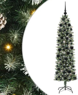 vidaXL Kunstmatige slanke kerstboom groen-wit 180 cm