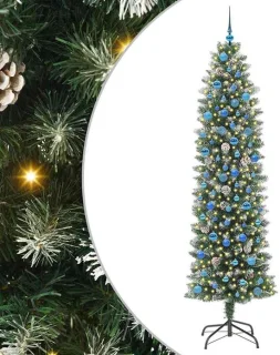 vidaXL kunstmatige slanke kerstboom groen/wit 240 cm