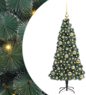 vidaXL Kunstmatige voorverlichte kerstboom met bal set groen 120 cm