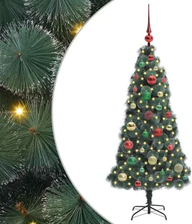 vidaXL kunstmatige voorverlichte kerstboom met ballenset groen 120 cm