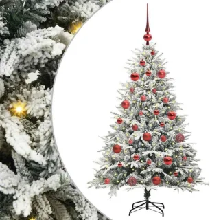 vidaXL Kunstmatige voorverlichte kerstboom met ballenset groen 150 cm