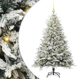 vidaXL kunstmatige voorverlichte kerstboom met ballenset groen 150 cm