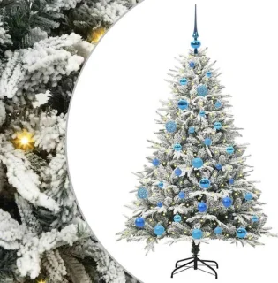vidaXL kunstmatige voorverlichte kerstboom met ballenset groen 150 cm