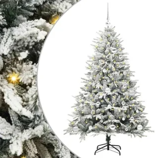 vidaXL Kunstmatige voorverlichte kerstboom met ballenset groen 150 cm