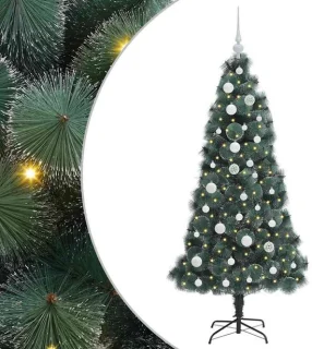 vidaXL kunstmatige voorverlichte kerstboom met ballenset groen 150 cm