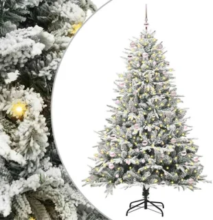 vidaXL Kunstmatige voorverlichte kerstboom met ballenset groen 240 cm