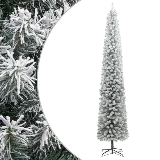 vidaXL Kunstsboom Smal 270 cm PVC met Standaard en Sneeuw