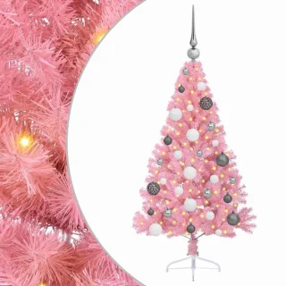 vidaXL kunststof kerstboom met 150 led, roze, 120 cm PVC