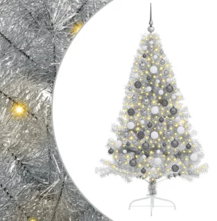 vidaXL kunststof kerstboom met 300 led zilver 180 cm PET