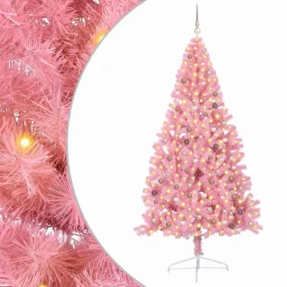 vidaXL Kunststof kerstboom met led, roze, 240 cm