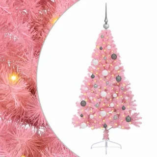 vidaXL kunststof kerstboom met ledverlichting, roze, 150 cm