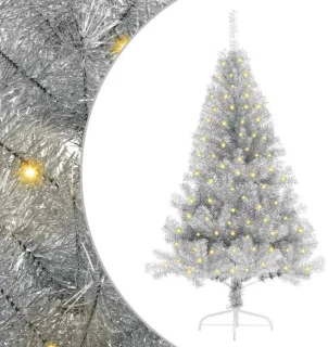 vidaXL kunststof kerstboom met ledverlichting zilver 150 cm