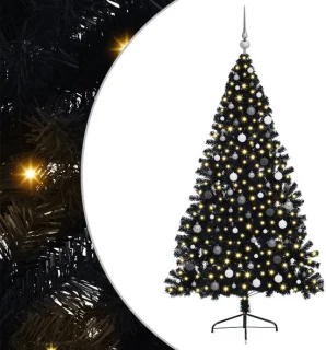 vidaXL kunststof kerstboom met ledverlichting, zwart, 210 cm
