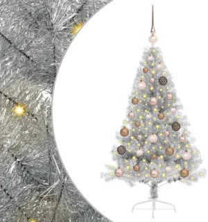 vidaXL kunststof kerstboom van PET met ledverlichting, zilver, 120 cm