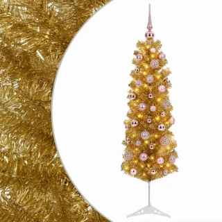vidaXL kunstzinnige slanke kerstboom met ballen - 150 cm - 150 led's