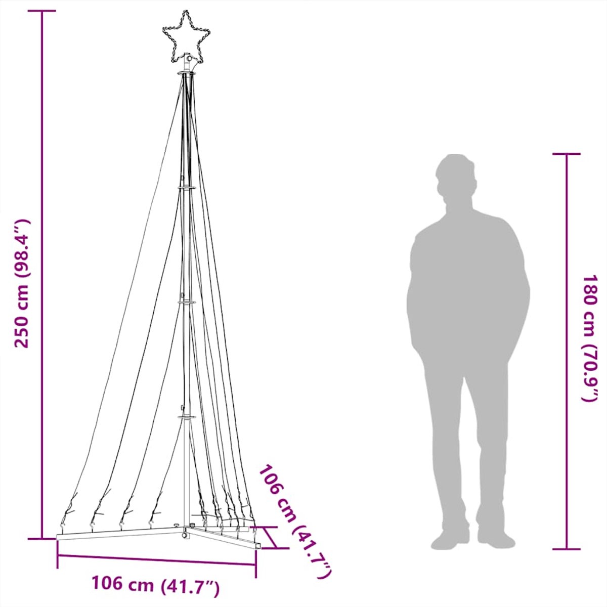 vidaXL LED-kerstboom 249 cm 447 LEDs warm wit