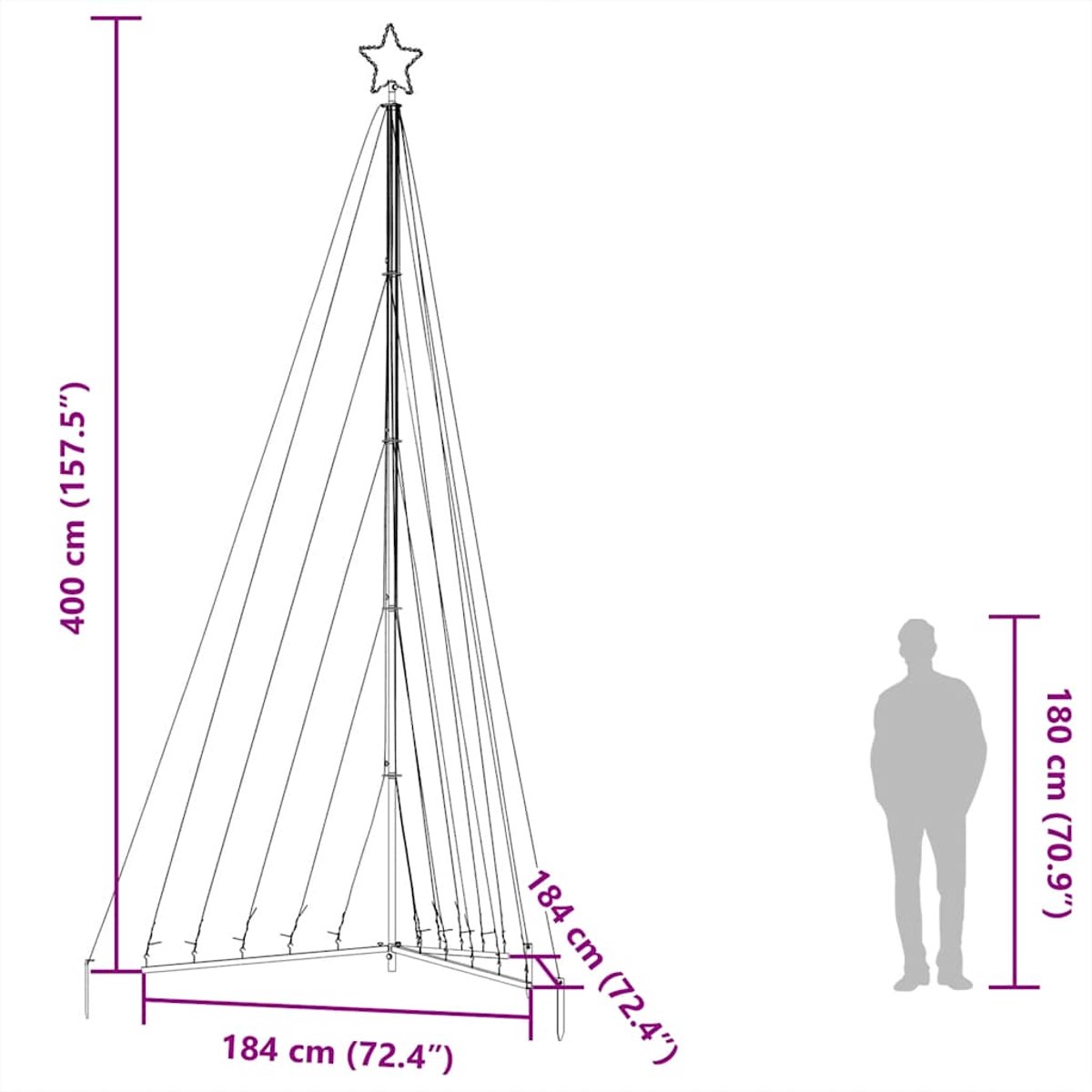 vidaXL LED kerstboom 399 cm 570 LEDs koud wit