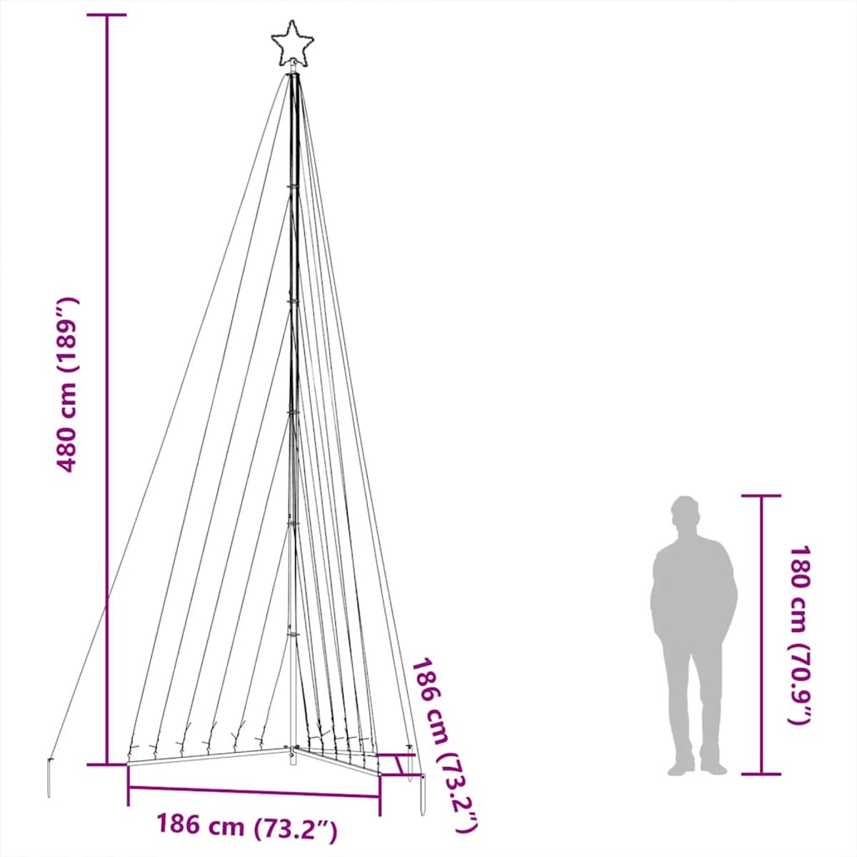 vidaXL LED-kerstboom 476 cm 789 LEDs warm wit