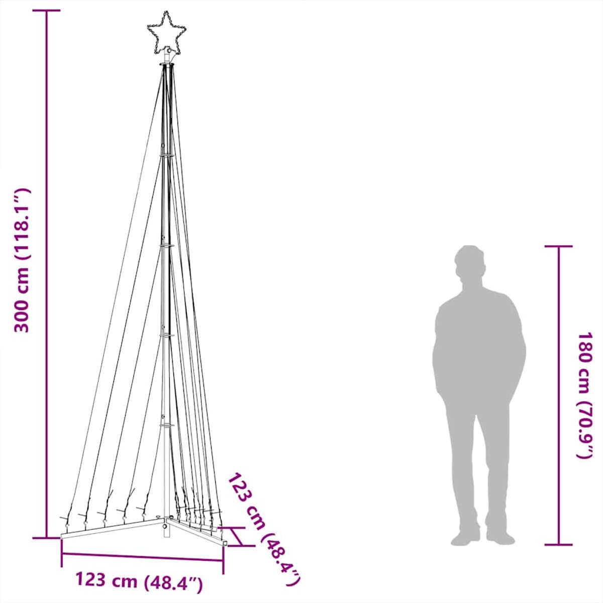 vidaXL LED-kerstboom 495 LEDs warm wit 300,5 cm
