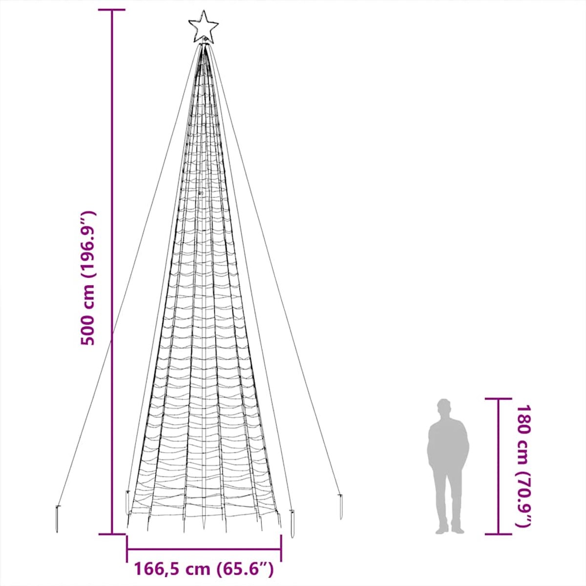 vidaXL LED-kerstboom 500 cm blauw 1534 LEDs