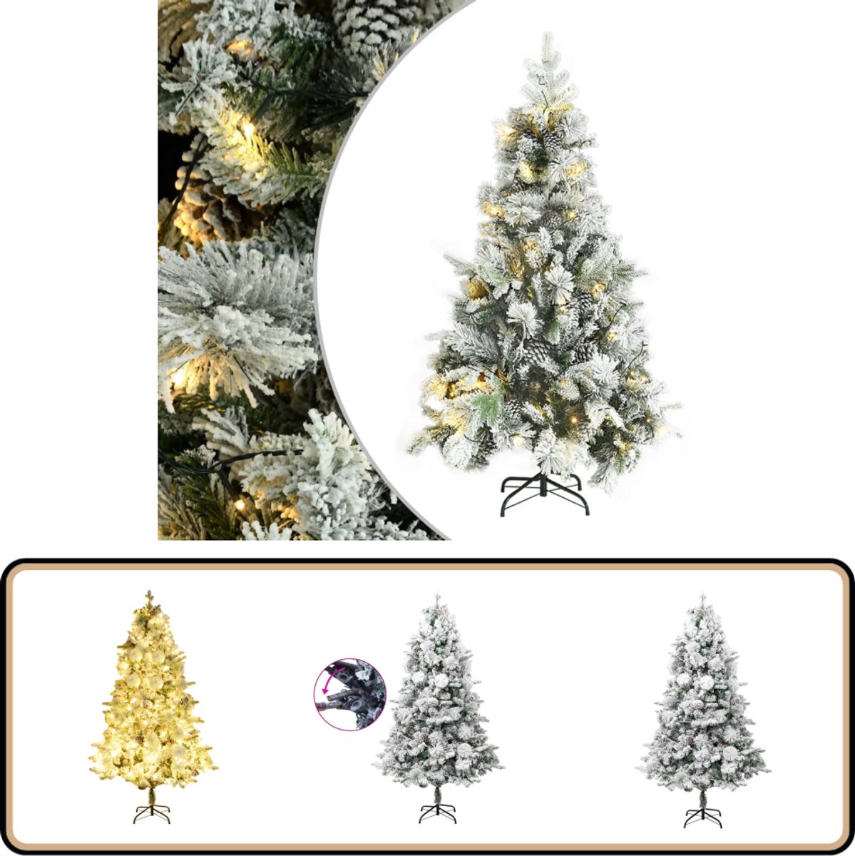 vidaXL LED Kunstkerstboom 195 cm Sneeuw en Dennenappels