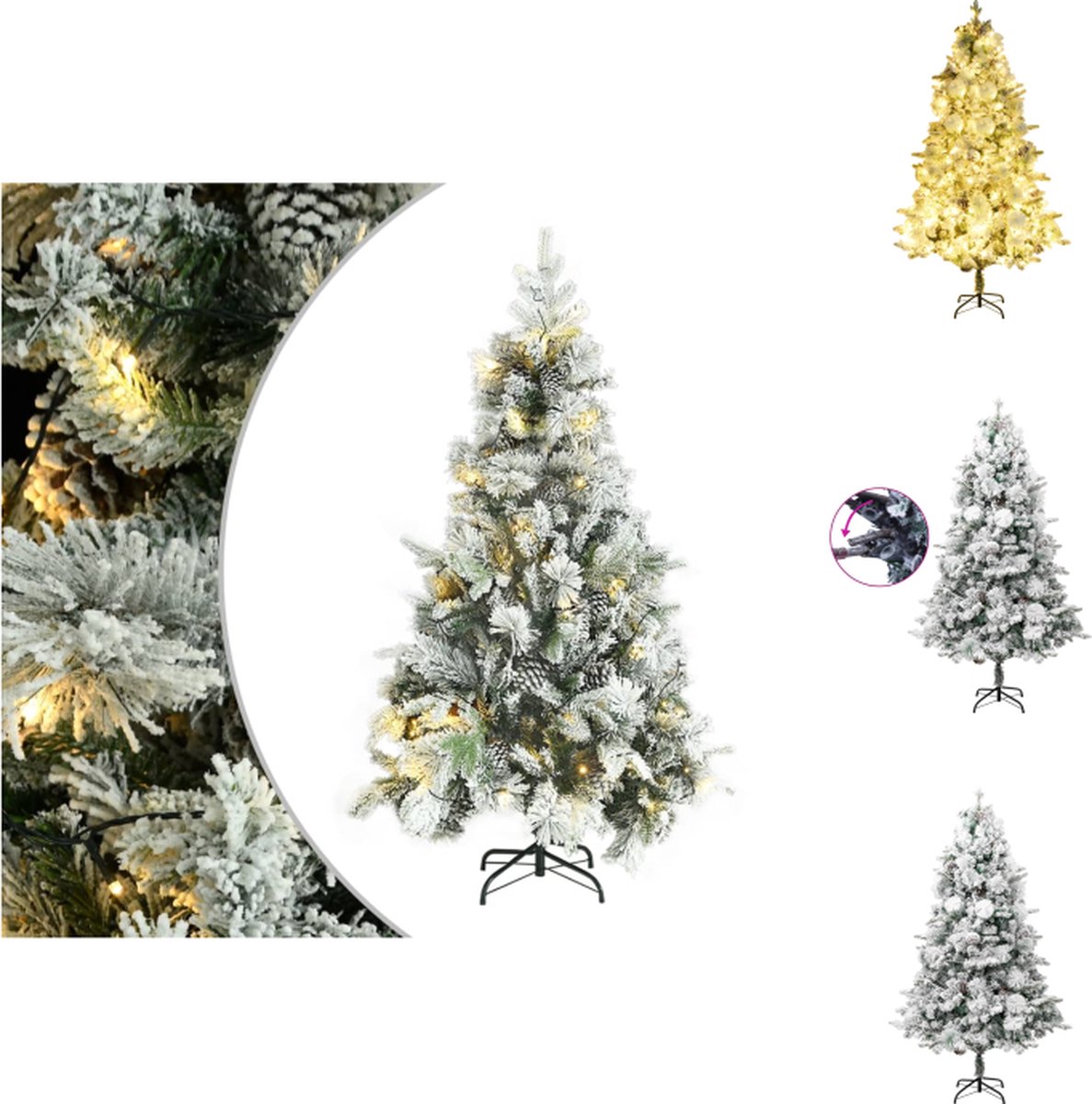 vidaXL LED Kunstkerstboom 195 cm Sneeuw en Dennenappels