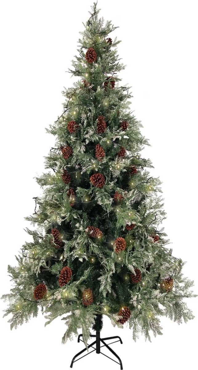 vidaXL LED Kunstkerstboom 225 cm PVC/PE groen wit