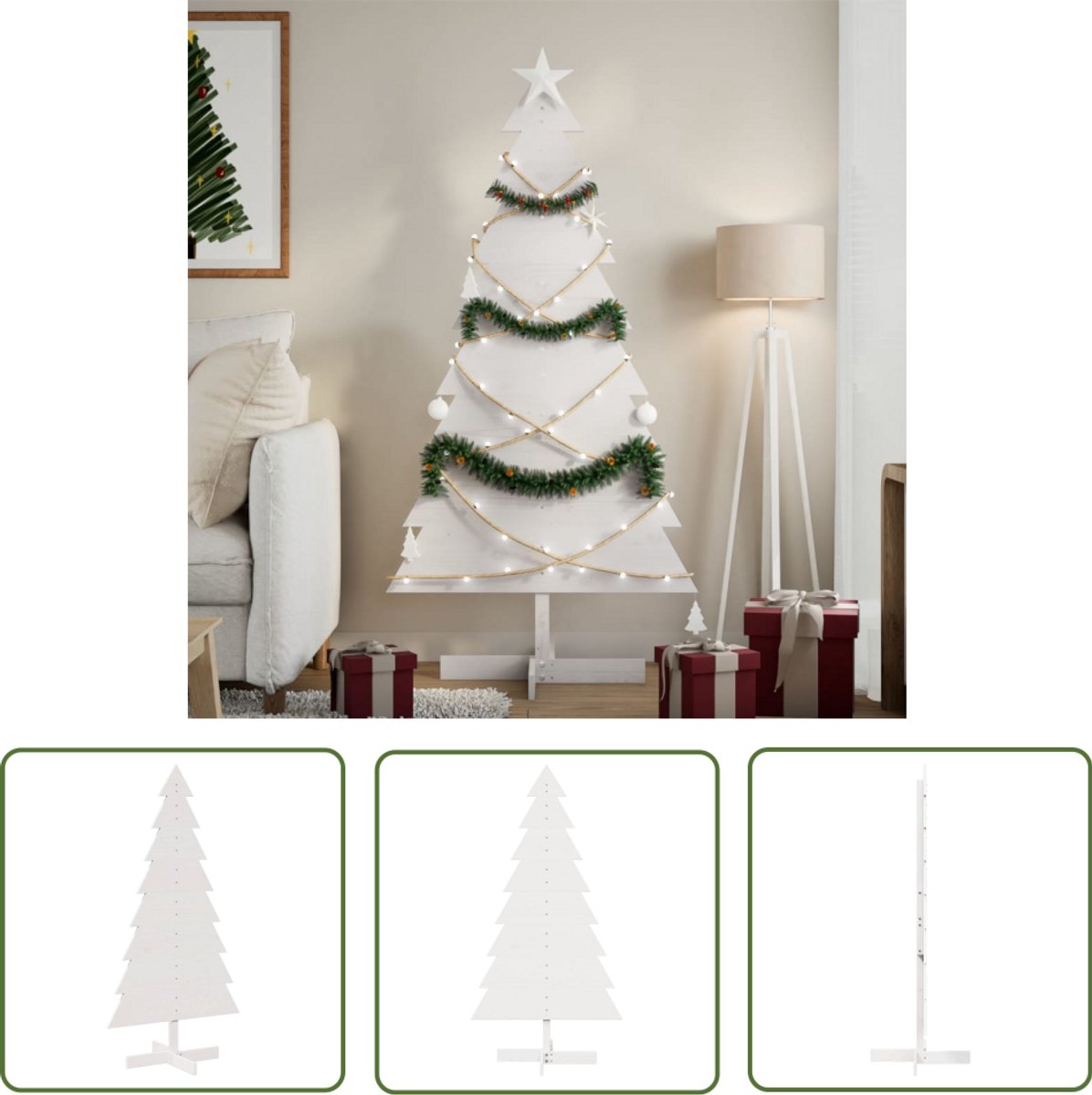vidaXL Massief Grenenhouten Kerstboom 150 cm Wit