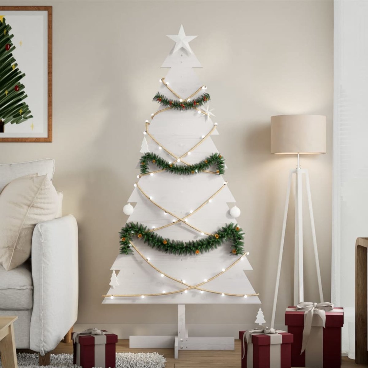 vidaXL Massief Grenenhouten Kerstboom 150 cm Wit
