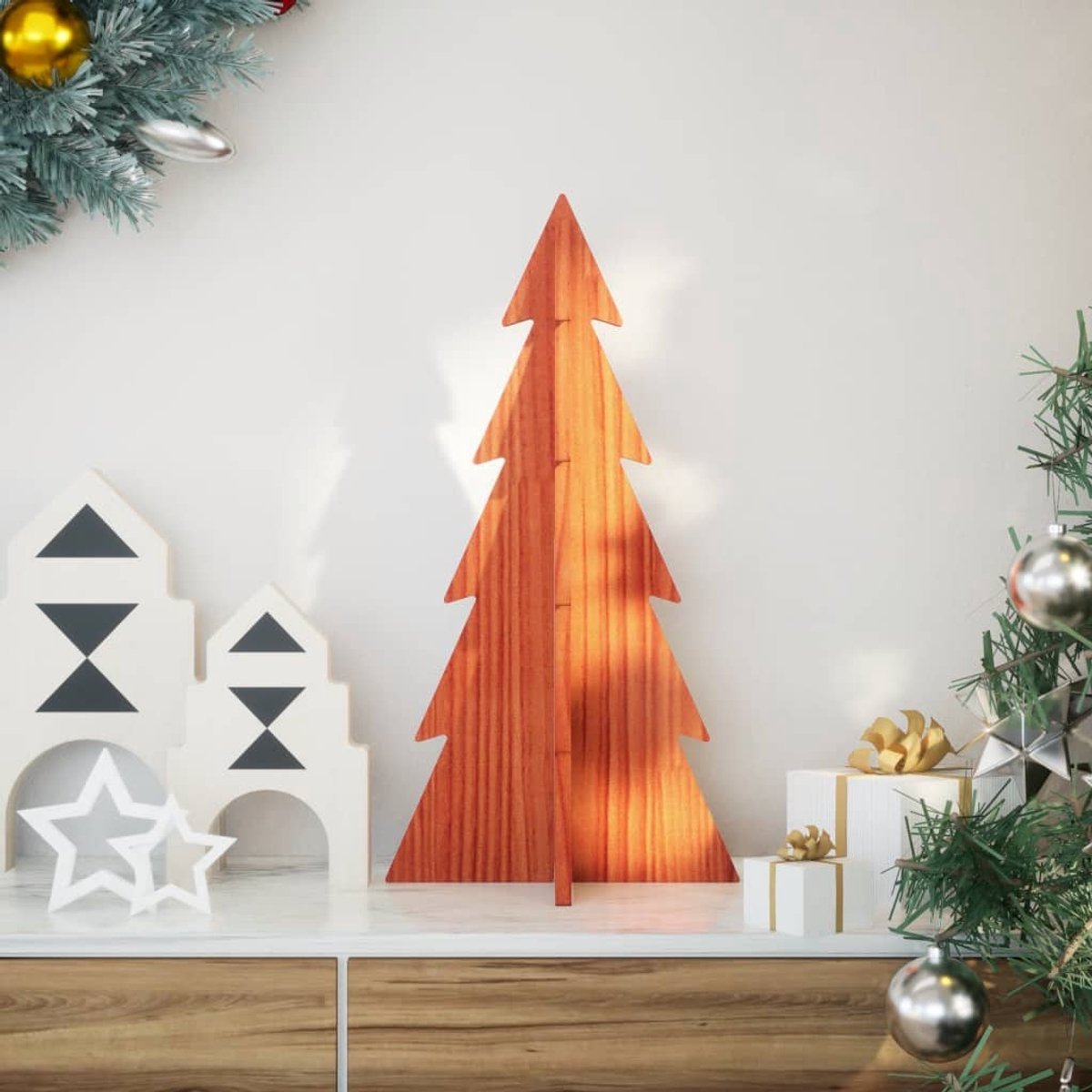 vidaXL Massief Grenenhouten Kerstboom 59,5 cm Wasbruin