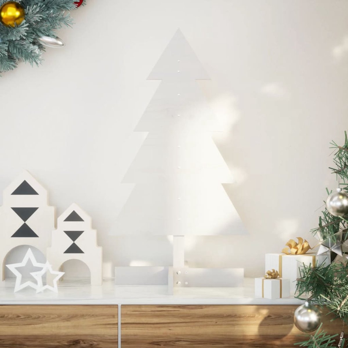 vidaXL Massief Grenenhouten Kerstboom 80 cm Wit