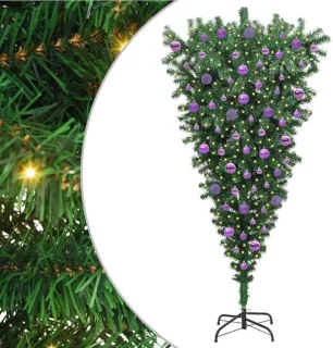vidaXL omgekeerde kunstkerstboom met ballen set groen 180 cm PVC