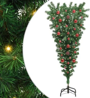 vidaXL Omgekeerde kunstkerstboom met ballenset, groen, 150 cm PVC