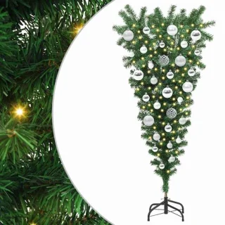 vidaXL ondersteboven kunstkerstboom met ballenset groen 120 cm