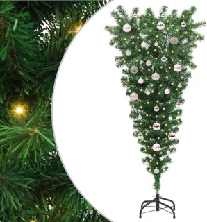 vidaXL ondersteboven kunstkerstboom met ballenset groen 150 cm