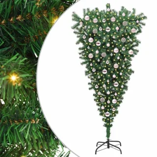 vidaXL ondersteboven kunstkerstboom met ballenset groen 180 cm