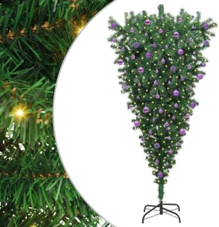 vidaXL op-de-kopstaande kunstkerstboom met ballenset 210 cm groen