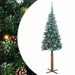 vidaXL slanke kerstboom 150 cm groen PVC en massief dennenhout