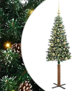 vidaXL slanke kerstboom 150 cm groen van PVC en massief dennenhout