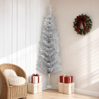 vidaXL slanke kerstboom 150 cm van pvc en staal, zilver
